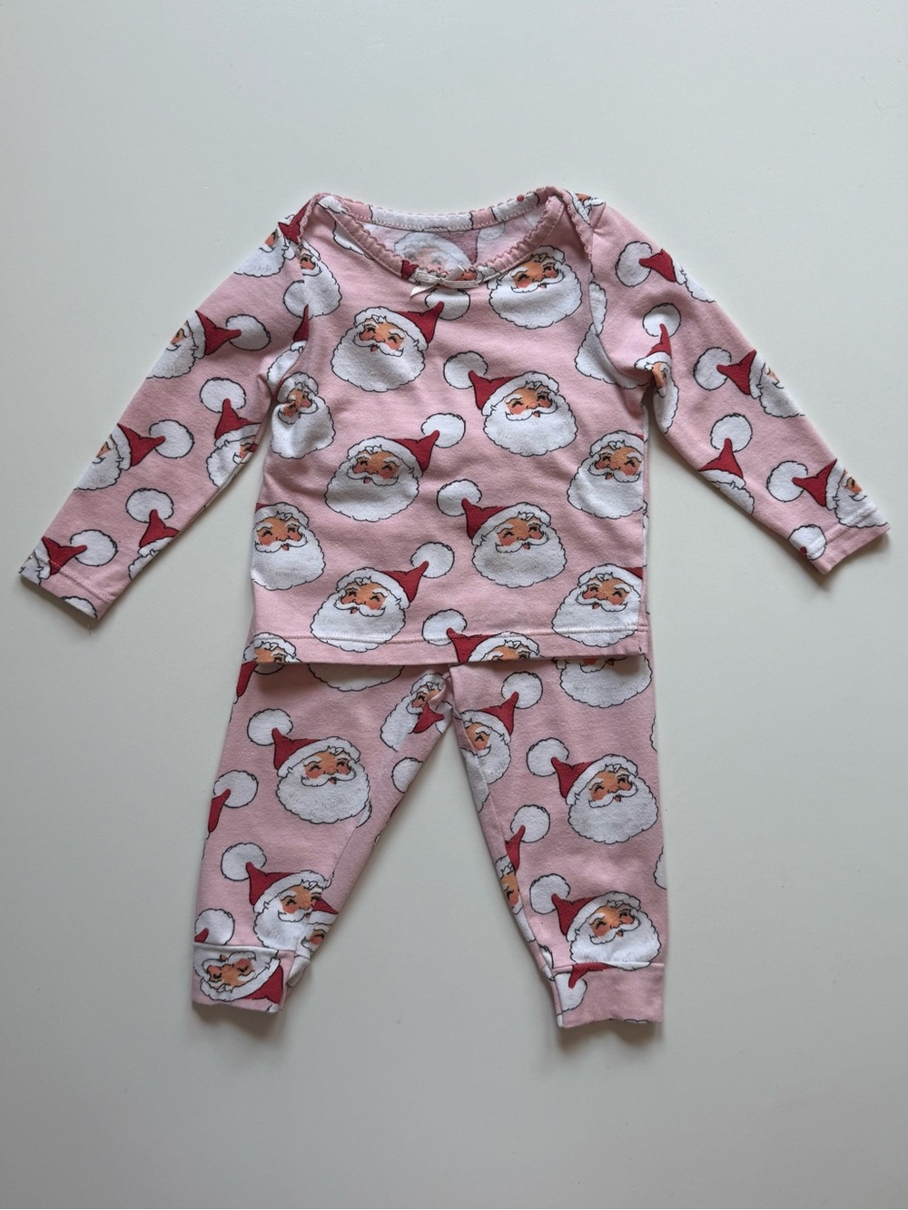 Pink Chicken Baby Girl Pink Santa Print Pajama Set - Size 6/12M